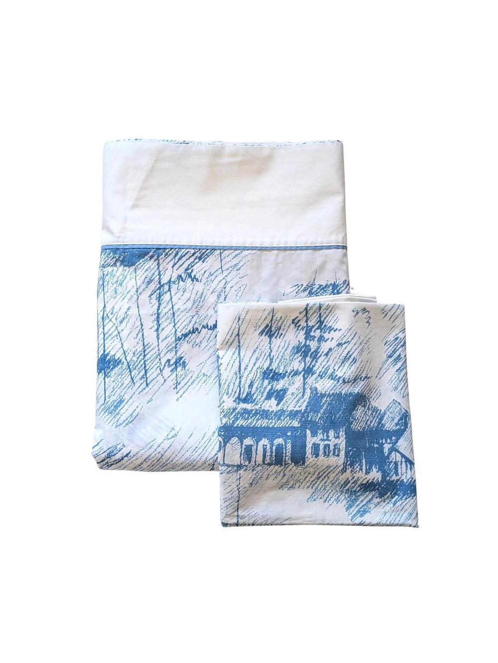 Vintage Sears Queen Sheet Set with Impressionist Pattern